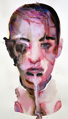 "Face Study#Purple" Watercolour and Ink on Paper, 40cm x 50cm by artist Martha Zmpounou. See her portfolio by visiting www.ArtsyShark.com