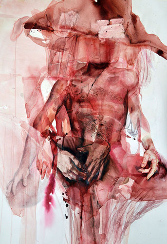 "Hide Reveal" Watercolour, Ink, Pencil, Colored Pencil, Collage Painted Paper on Paper, 70cm x 100cm by artist Martha Zmpounou. See her portfolio by visiting www.ArtsyShark.com