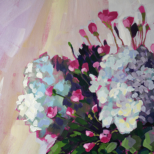 “Hydrangea Softness” (detail) Acrylic on Gallery Wrapped Canvas, 36” x 36” by artist Sue Riger. See her portfolio by visiting www.ArtsyShark.com