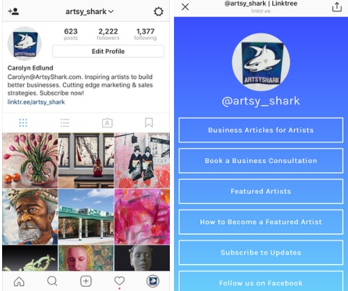 How Linktree expands your Instagram profile. Read about it at www.ArtsyShark.com