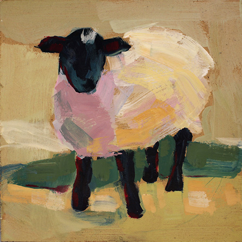 “Lamb in the Sun” Acrylic on Board, 6” x 6”by artist Sue Riger. See her portfolio by visiting www.ArtsyShark.com