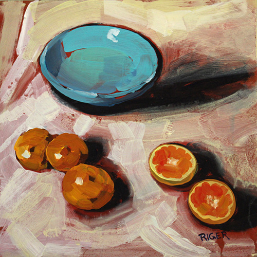 “My Blue Bowl” Acrylic on Board, 8” x 8” by artist Sue Riger. See her portfolio by visiting www.ArtsyShark.com