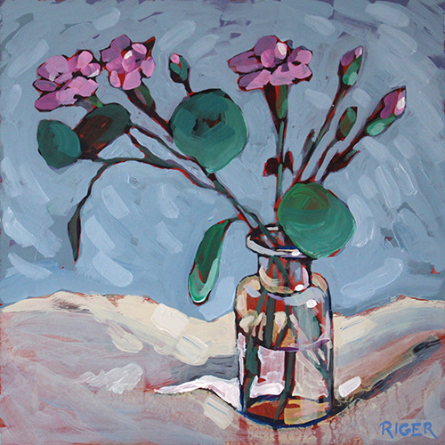 “Pink Carnations” Acrylic on Board, 10” x 10” by artist Sue Riger. See her portfolio by visiting www.ArtsyShark.com
