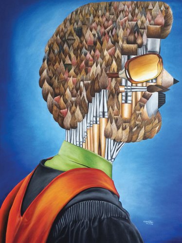 "Portrait of an Artist" oil on canvas, 40" x 30" by O. Yemi Tubi. See his artist feature at www.ArtsyShark.com