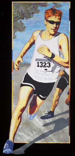 “Running Commentary” Fiber, 21” x 51”by artist Lea McComas. See her portfolio by visiting www.ArtsyShark.com 