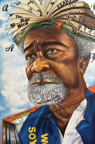 "Soyinka (An African Literary Icon)" oil on canvas, 24" x 36" by O. Yemi Tubi. See his artist feature at www.ArtsyShark.com