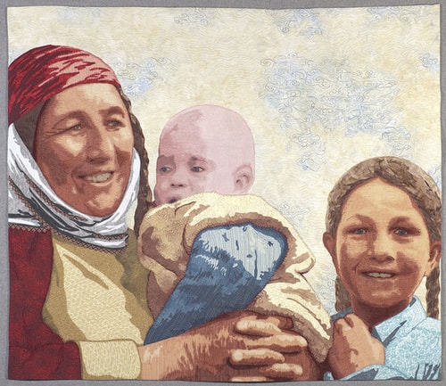 “Turkeman Mother with Children” Fiber, 45” x 39” by artist Lea McComas. See her portfolio by visiting www.ArtsyShark.com