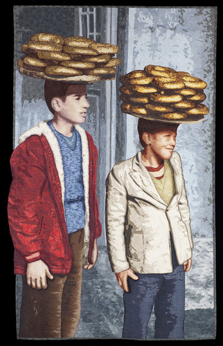 “Turkish Bread Boys” Fiber, 36” x 58” by artist Lea McComas. See her portfolio by visiting www.ArtsyShark.com