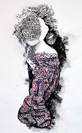 "Unmask#2" Watercolor, Ink and Pencil on Paper, 110cm x 140cm by artist Martha Zmpounou. See her portfolio by visiting www.ArtsyShark.com