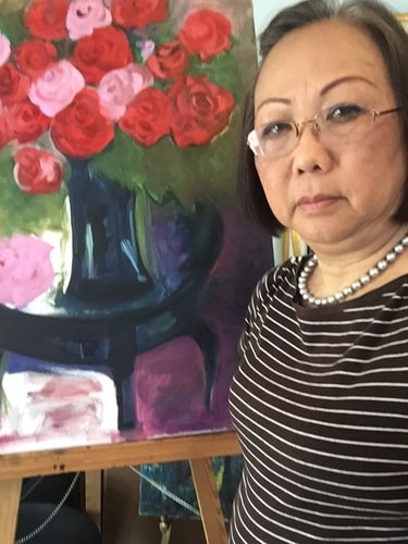 Artist Anh Van Truong in her studio