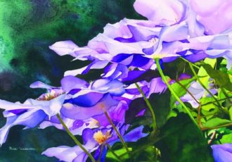 “Cascading Clematis” Watercolor, 10” x 16” by artist Nicki Isaacson. See her portfolio by visiting www.ArtsyShark.com