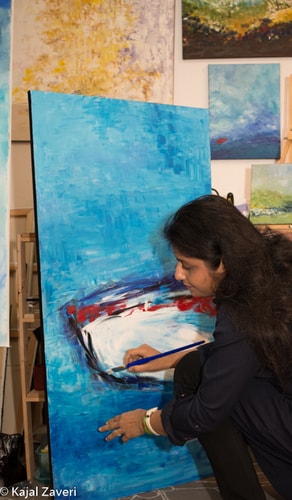 Artist Kajal Zaveri at work in her studio