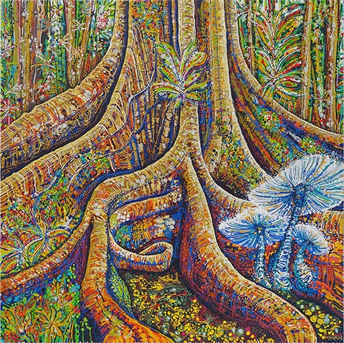 “Buttress Roots” Acrylic on Canvas, 90cm x 90cmby artist Tina Dinte. See her portfolio by visiting www.ArtsyShark.com 