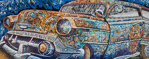 “Rusty Chevy” Acrylic on Canvas, 152cm x 60cm by artist Tina Dinte. See her portfolio by visiting www.ArtsyShark.com