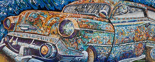 “Rusty Chevy” Acrylic on Canvas, 152cm x 60cm by artist Tina Dinte. See her portfolio by visiting www.ArtsyShark.com