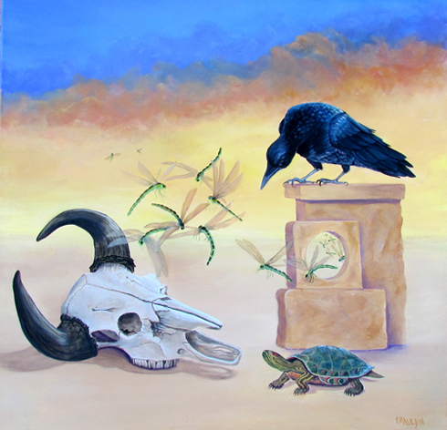 “Legends and Myths” (Mystical Encounters series) Acrylic, 24” x 24” by artist Victoria Mauldin. See her portfolio by visiting www.ArtsyShark.com