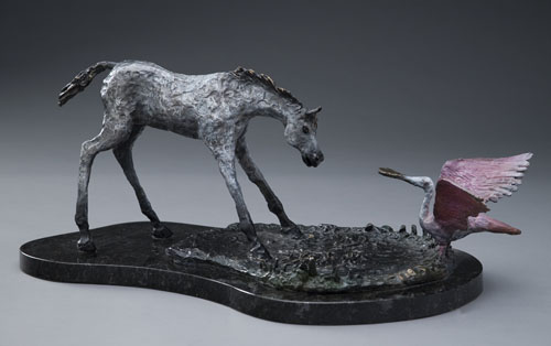 “Close Encounter” Bronze Sculpture, 18” x 9” x 11” by artist Mindy Colton. See her portfolio by visiting www.ArtsyShark.com