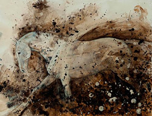 “Against the Wind” Acrylic, Charcoal and Graphite on Yupo, 23” x 17” by artist C. Tanner Jensen. See her portfolio by visiting www.ArtsyShark.com