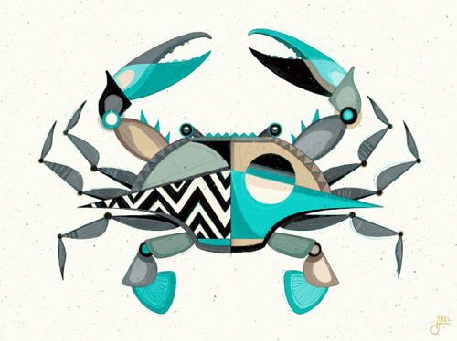 “Blue Crabby” Digital on Paper, 24" x 18" by artist Erik Abel. See his portfolio by visiting www.ArtsyShark.com