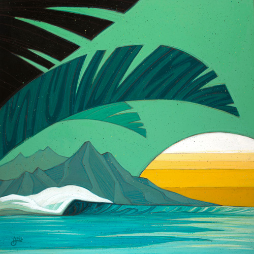 “Tropigold” Acrylic and Colored Pencil on Wood Panel, 24” x 24” by artist Erik Abel. See his portfolio by visiting www.ArtsyShark.com