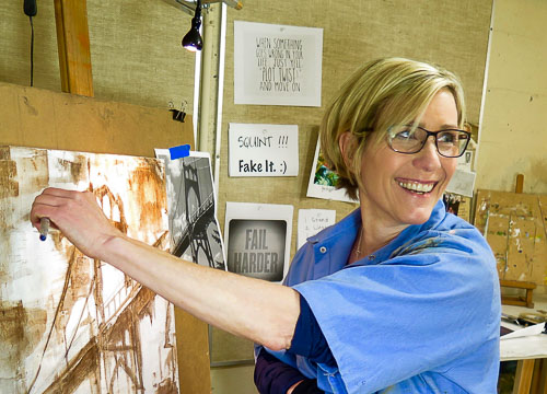 Painter Annie Salness in her studio. We spoke with her about networking strategies. Read it at www.ArtsyShark.com