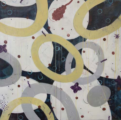 “Orbital” Acrylic and Mixed Media on Wood Panel, 30” x 30"by artist Karen Lehrer. See her portfolio by visiting www.ArtsyShark.com 