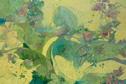  “Primavera” Oil, Acrylic, Charcoal and Graphite on Canvas, 60” x 40” by artist C. Tanner Jensen. See her portfolio by visiting www.ArtsyShark.com