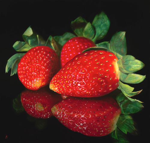 "Strawberries" Oil on Canvas, 106cm x 111cm by artist Anne-Marie Zanetti. See her portfolio by visiting www.ArtsyShark.com