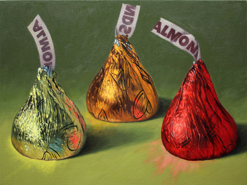 "Three Almond Kisses" Oil on Canvas, 24" x 18" by artist Douglas Newton. See his portfolio by visiting www.ArtsyShark.com