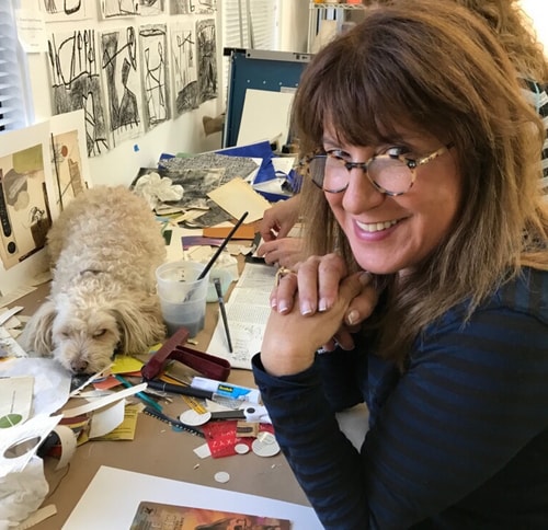 Artist Karen Lehrer and friend in her studio. See her portfolio by visiting www.ArtsyShark.com