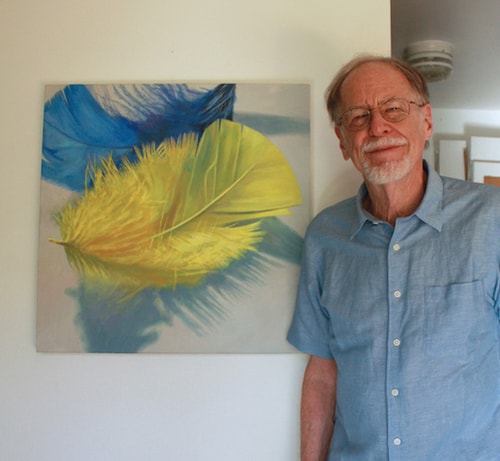 Artist Douglas Newton with "Yellow and Blue." See his portfolio by visiting www.ArtsyShark.com