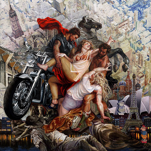 “Since Leucippos People are Damaged Everywhere by the Lust of Power” Acrylic and Mixed Media on Canvas, 150cm x 150cmby artist Yvonne Wellman. See her portfolio by visiting www.ArtsyShark.com
