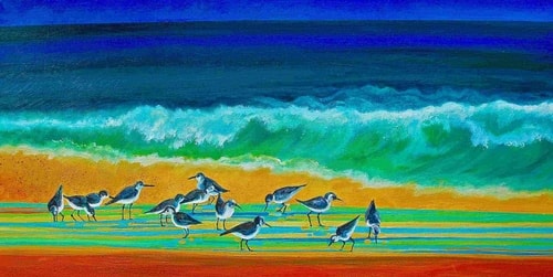 "Almond Beach" Acrylic on Canvas, 24” x 12” by artist Joanne Schoener Scott. See her portfolio by visiting www.ArtsyShark.com