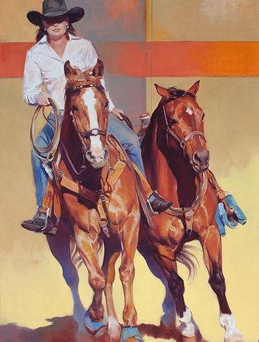 “Girlpower” Oil, 40” x 30” (in Montana, women can compete with and alongside men in rodeo roping events) by artist Julie Chapman. See her portfolio by visiting www.ArtsyShark.com