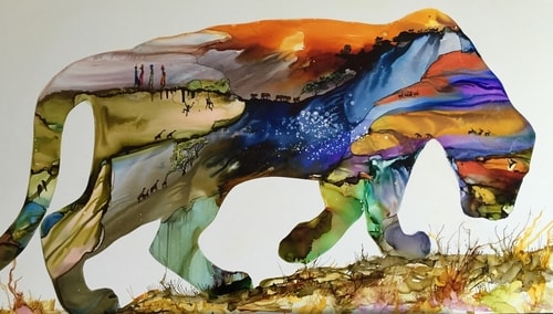 "Out of Africa" Alcohol Ink, 36" x 28"by artist Leslie Franklin. See her portfolio by visiting www.ArtsyShark.com 