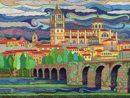"Salamanca Spain" Acrylic, 40" x 30"by artist Daniella Willet-Rabin. See her portfolio by visiting www.ArtsyShark.com