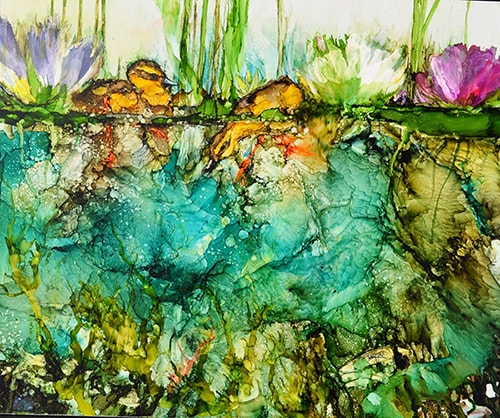 "The Marsh" Alcohol Ink, 24" x 18" by artist Leslie Franklin. See her portfolio by visiting www.ArtsyShark.com