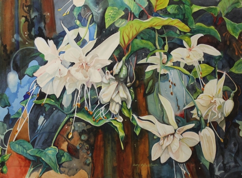 “White Azalea” Watercolor and Acrylic on Paper, 30” x 22” by artist Gary Cadwallader. See his portfolio by visiting www.ArtsyShark.com