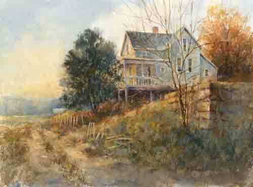 “Hilltop House” Transparent Watercolor, 13.75” x 10.25”by artist Dale Popovich. See his portfolio by visiting www.ArtsyShark.com 