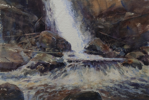 “Miners Falls” Transparent Watercolor and Gouache, 13.5” x 9.5” by artist Dale Popovich. See his portfolio by visiting www.ArtsyShark.com