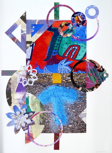 “Chasing The Unexpected” Collage, 22” x 30"by artist Cecelia Feld. See her portfolio by visiting www.ArtsyShark.com
