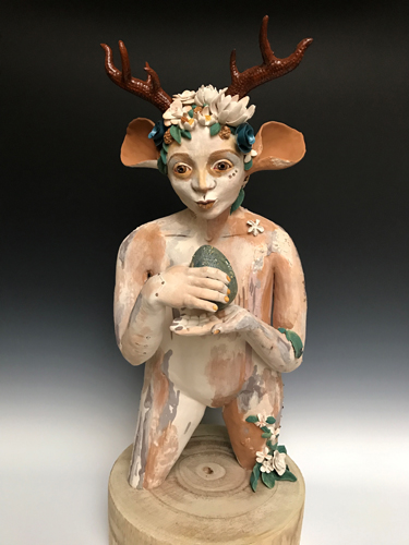 “Deer Mystic” Ceramic Sculpture, 9” x 23” x 9”by artist Edrian Thomidis. See her portfolio by visiting www.ArtsyShark.com