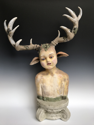 “Stag” Ceramic Sculpture, 18” x 25.5” x 9” by artist Edrian Thomidis. See her portfolio by visiting www.ArtsyShark.com