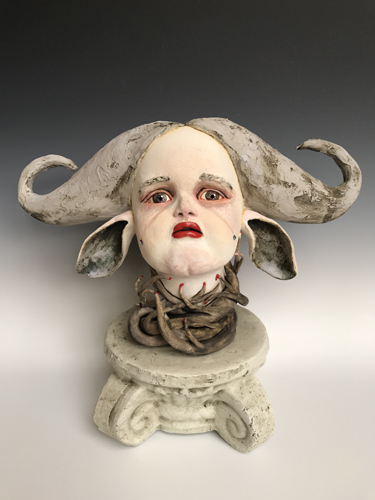 “Thorny Oxen” Ceramic Sculpture, 135.5” x 11” x 7” by artist Edrian Thomidis. See her portfolio by visiting www.ArtsyShark.com