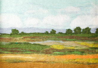 “Lowlands” Wool Fiber, 14” x 20” by artist Sarah Mandell. See her portfolio by visiting www.ArtsyShark.com