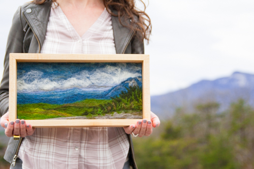 “View from Bald Rock” Wool Fiber, 10" x 17" by artist Sarah Mandell. See her portfolio by visiting www.ArtsyShark.com