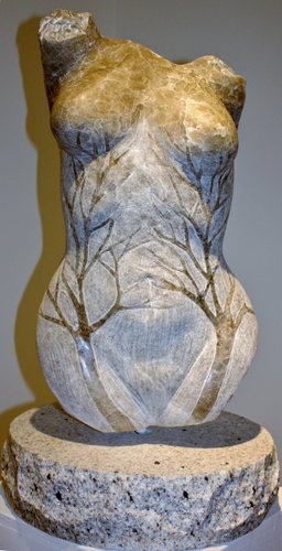 "Embrace" black alabaster, 24.5” x 12.5” x 6” by Elizabeth Lind. See her artist feature at www.ArtsyShark.com