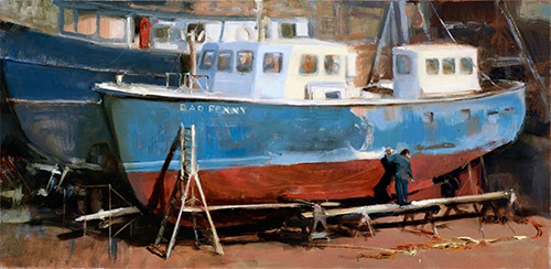 “Bad Penny” Oil on Panel, 16” x 8” by artist Donna Lee Nyzio. See her portfolio by visiting www.ArtsyShark.com