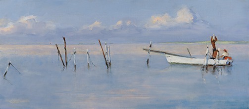 “Planting Pound Poles” Oil on Panel, 16” x 8” by artist Donna Lee Nyzio. See her portfolio by visiting www.ArtsyShark.com