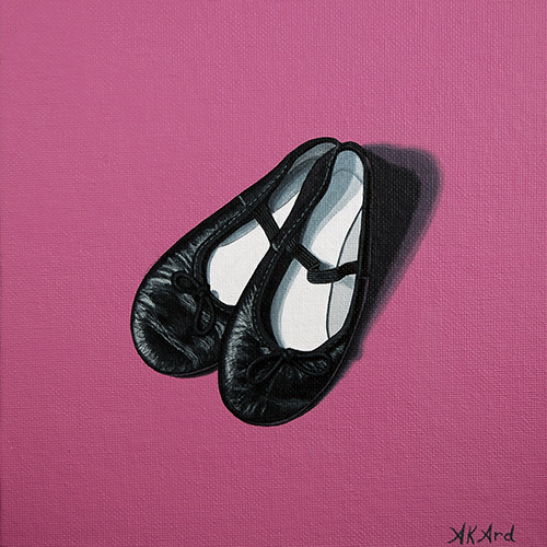 “Dance Slippers” Acrylic on Canvas Panel, 8" x 8" by artist Alisha K. Ard. See her portfolio by visiting www.ArtsyShark.com